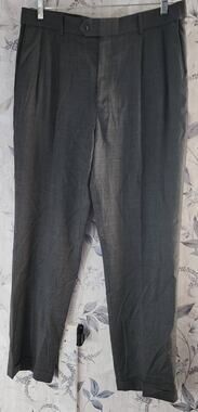 Stafford Performance Men's Classic Fit Gray Pants Slacks Cuffed Hem 36x34
